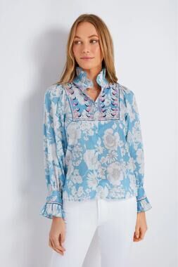 Antik Batik Blue Peony Blouse $205 Women's size‎ medium